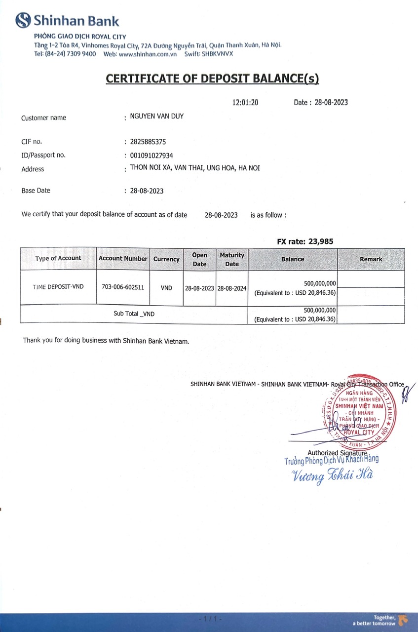 Xác nhận số dư sổ tiết kiệm, chứng minh tài chính du học